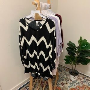 Black and white chevron print tie front top